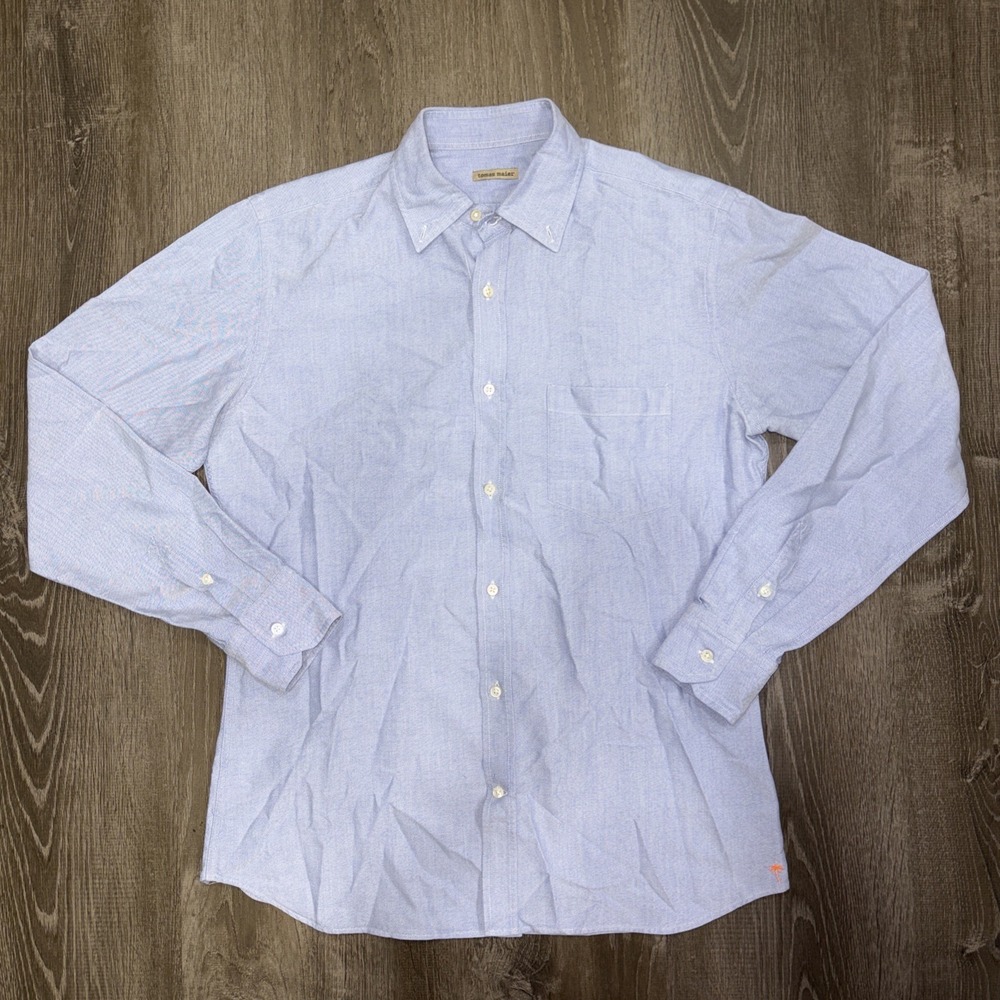 Tomas Maier Poplin Shirt Men's Large Oxford Button Down Long Sleeve Blue Italy